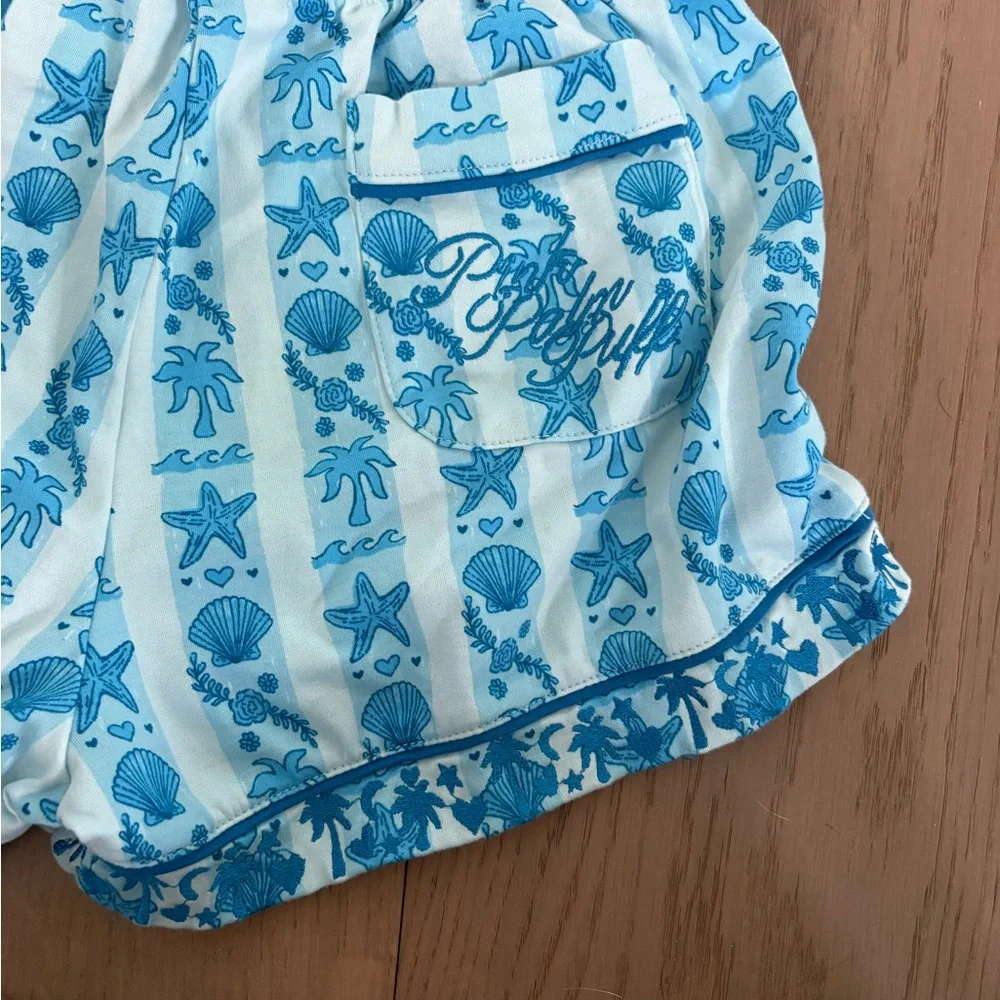 Pink Palm Puff Blue Printed Pajama Set - Picture 4 of 16